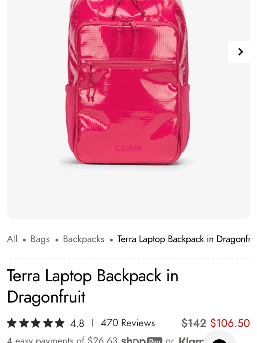 Calpak Terra Laptop Backpack in Dragonfruit Pink